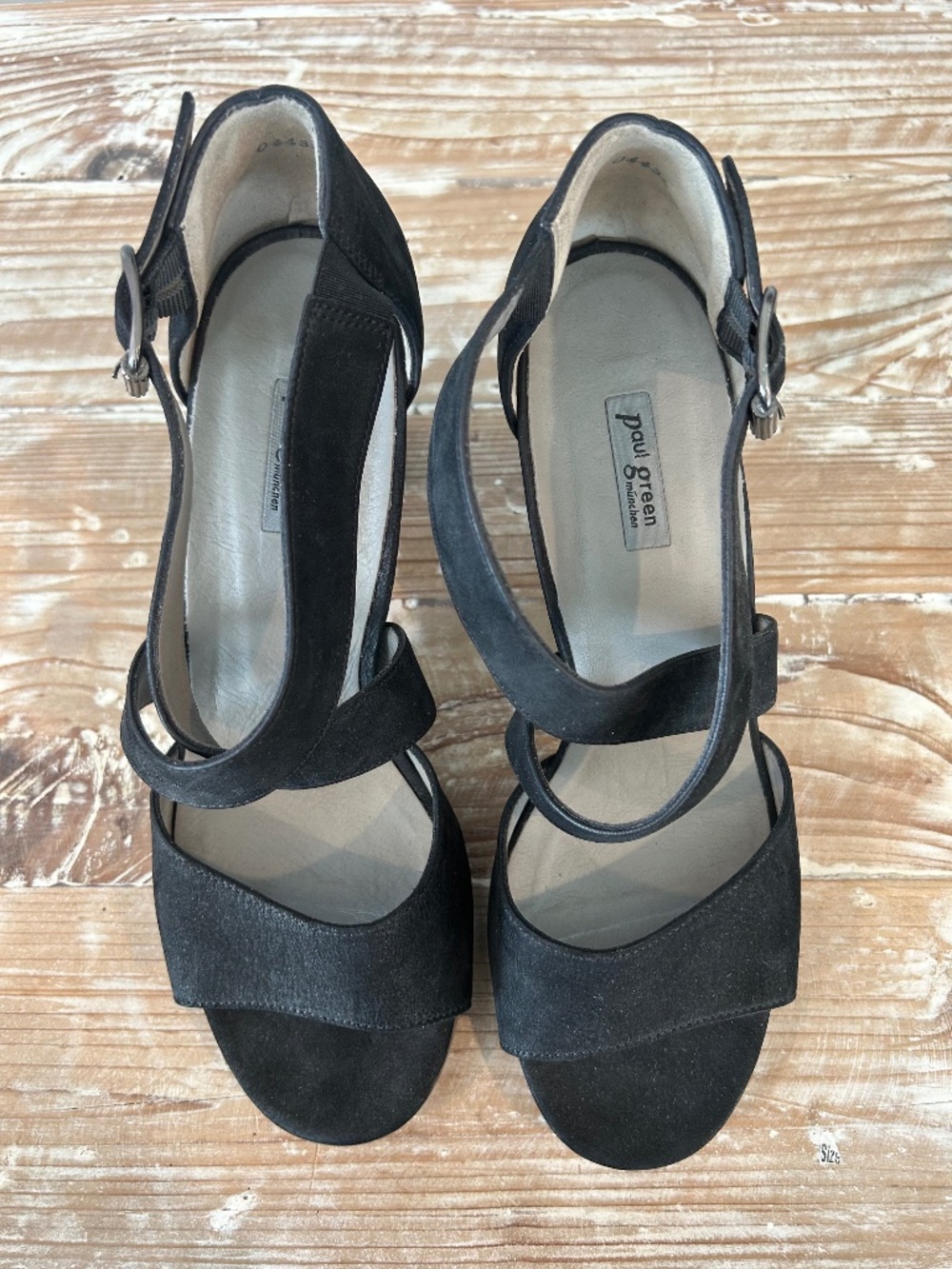 Paul Green Ankle Strap Platform Sandal with Block Heel in Black Suede Sz 8